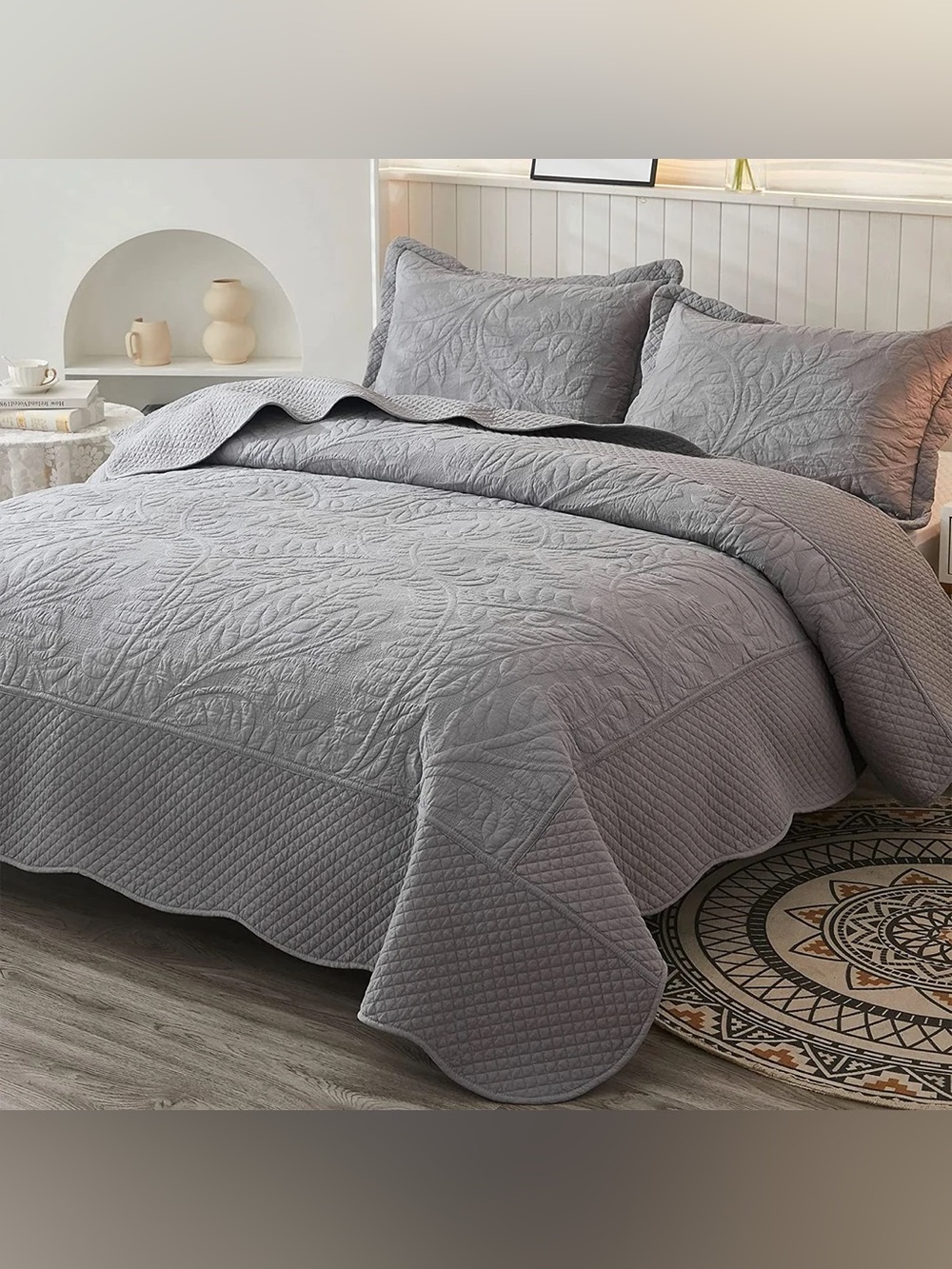 3 PIECE 100% COTTON QUILT SET, OVERSIZED QUILTED BEDSPREAD